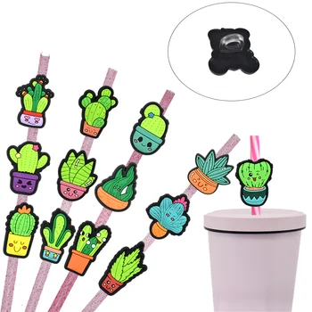 Hot Sell Design Custom Straw Topper Charms Bulk Cactus Straw Charms For Tumbers Wholesale Pvc Rubber Straw Cover