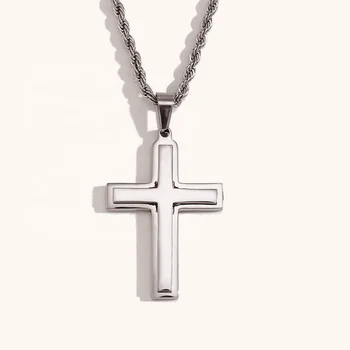 Pasirley Stainless Steel Personality Necklace Smooth Double Cross Fried Dough Twists Chain Pendant Necklace