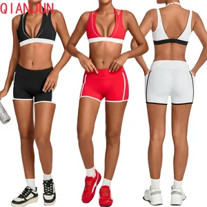 Activewear Gym Fitness 2 Pieces Set Deep V-Neck Crop Tops Yoga Training Bra Breathable Yoga Shorts Yoga Set for Beginners