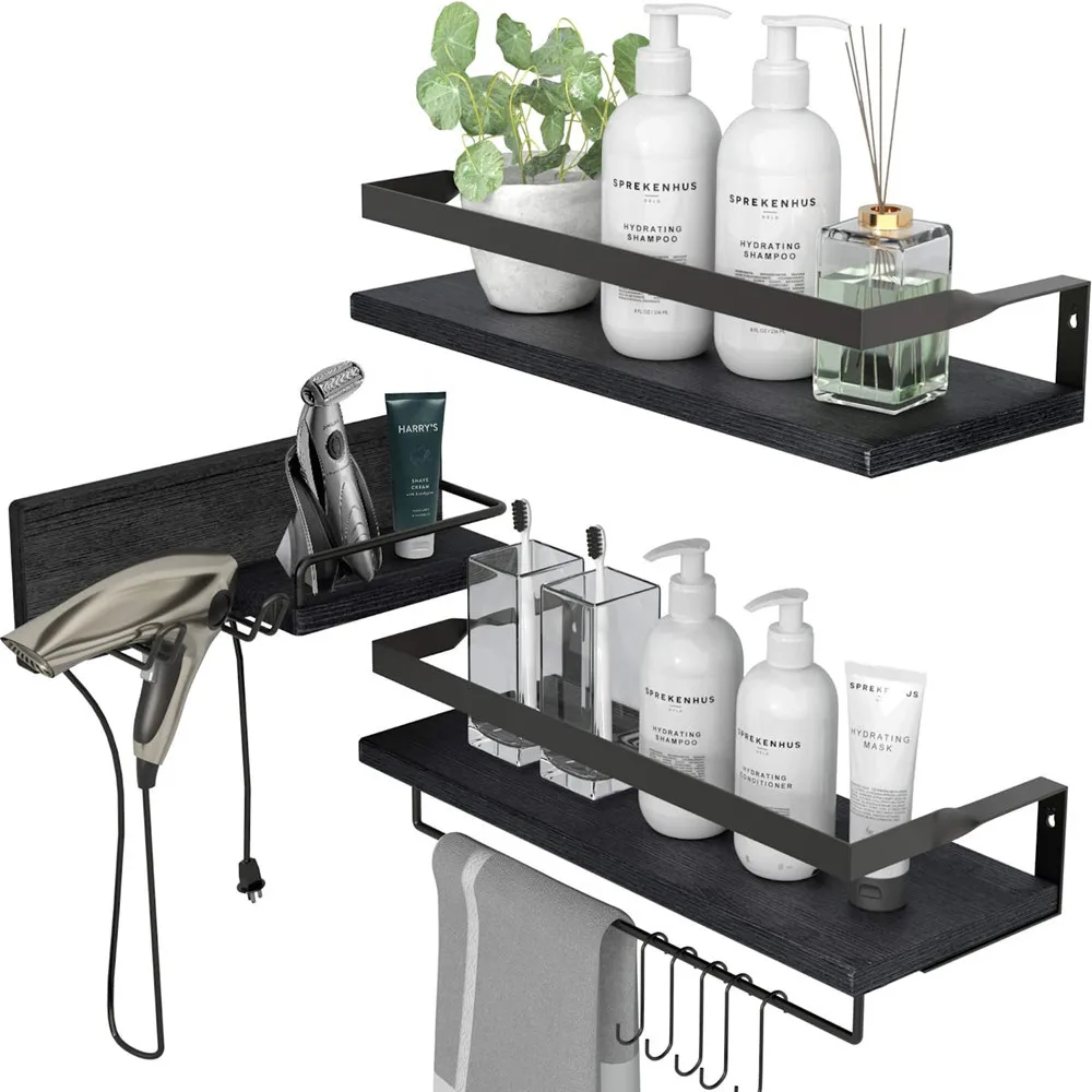 Nature Floating Shelves Decorative Storage Shelves With Towel Bar Wall ...