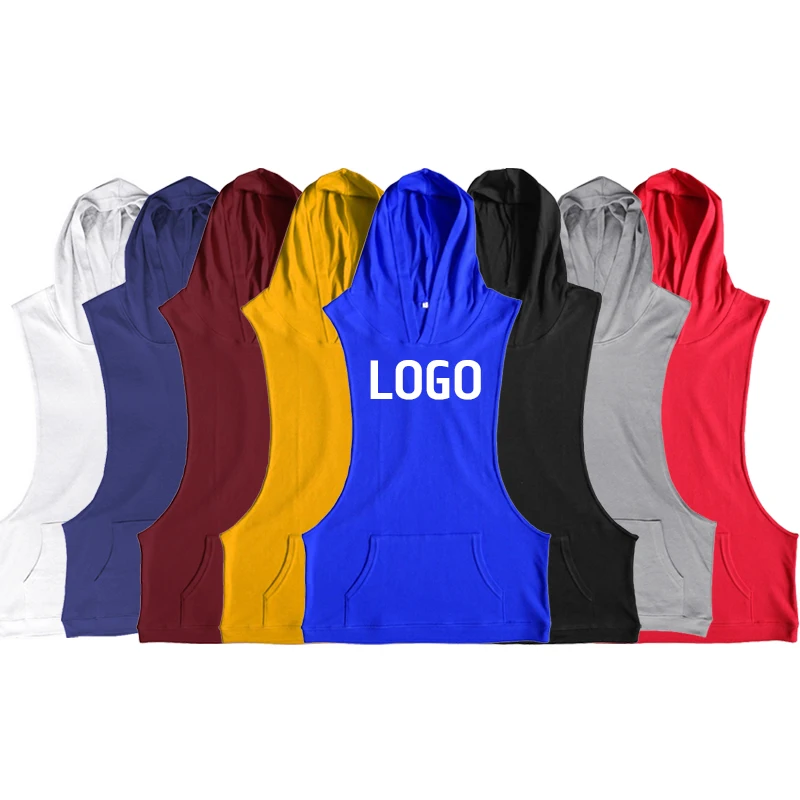 High Quality Custom Gym Workout Tank Tops Hooded Men Fitness Sports Sleeveless Vest Hoodie Shirt