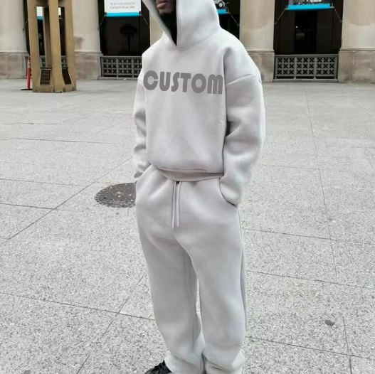 Custom Mens Tracksuit Flared Sweatsuit Sets 300-500gsm 100% Cotton Baggy Fleece Oversized Hoodie Jogger Set Tracksuit for Men factory