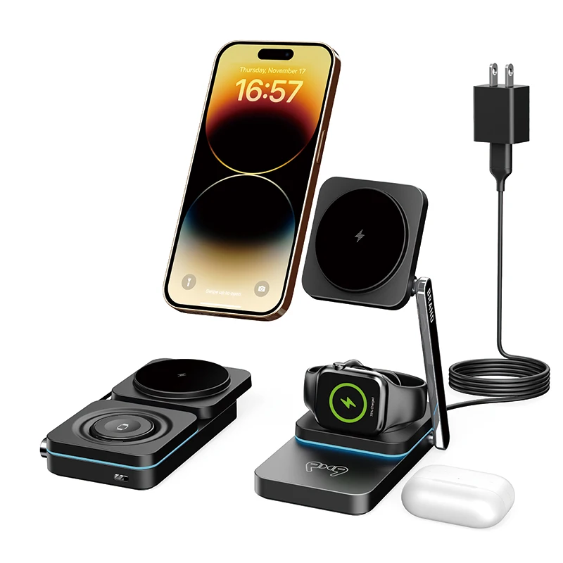 Trending 15W 3-in-1 Magnetic Folding for Qi Wireless Charging Station Mobile Phone Charger Holder for Headphone Watch