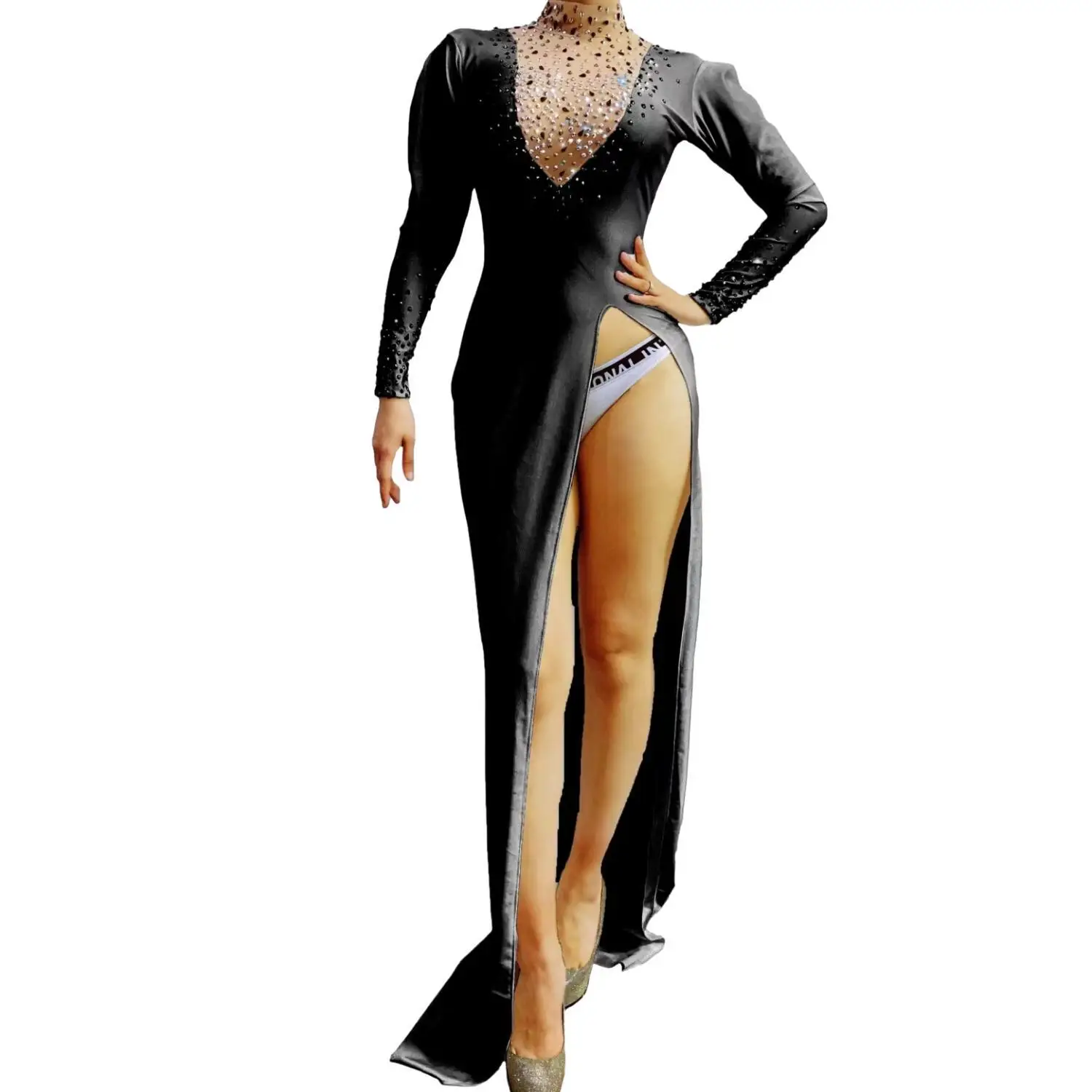 strapless open back dress Jovani 39849 Beaded Mermaid Long Formal Slit Prom Dress main image 1