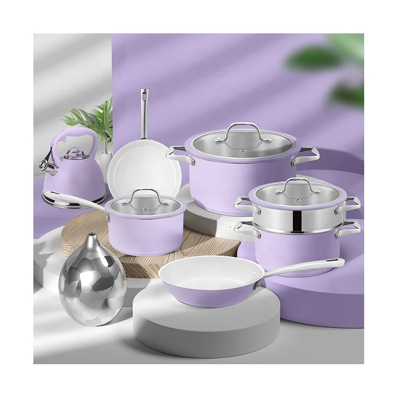 Customizable American Style 11 Pcs Nonstick Stainless Steel Color Coating Cooking Pots and Pans Cookware Set