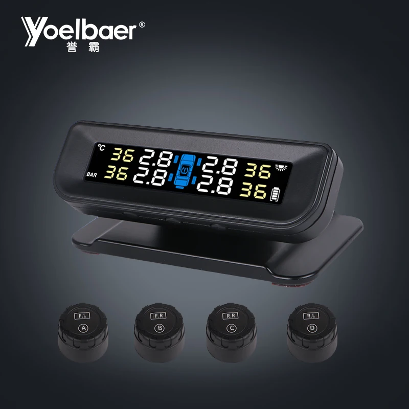 Solar Energy Tire Monitoring System Monitor Waterproof Sensors Cars Tyre Pressure TPMS