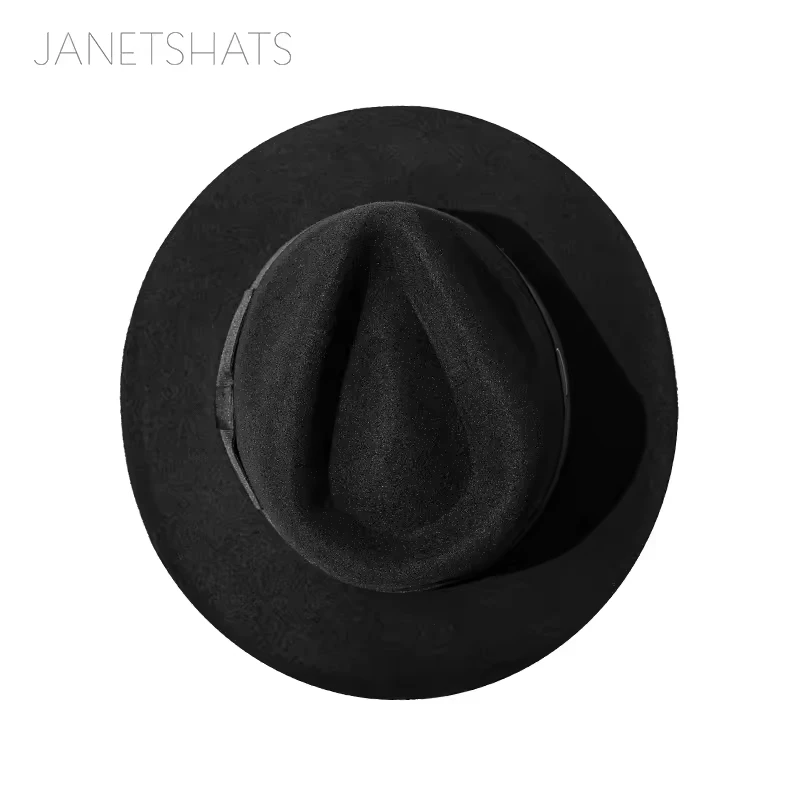 Summer Quality Unisex Fedora Hats Felt Wide Brim Pure Wool Satin Liner  Solid Color Black Metal Chain Bands for Adults Parties