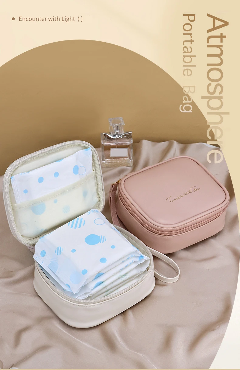Girls 1PC Portable Sanitary Napkin Storage Bag Women Perfect Zipper PU Cloth Menstrual Pad Bag For School and Office