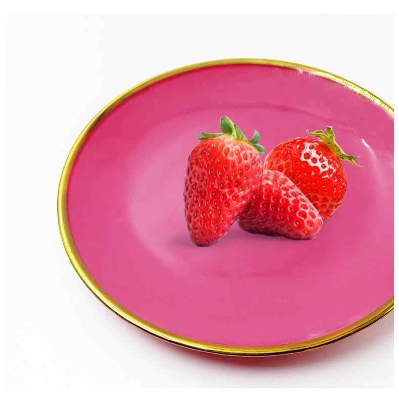 Wholesale 13 Inch Gold Rim Pink Plum Glass Charger Plate For Wedding