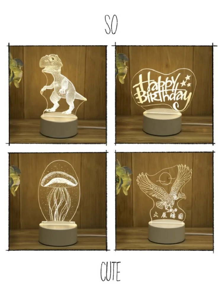 Gift Custom USB Acrylic 3D Printing Cartoon Night Light Bedroom Bedside Small Table Lamp Night Decoration LED Lamp