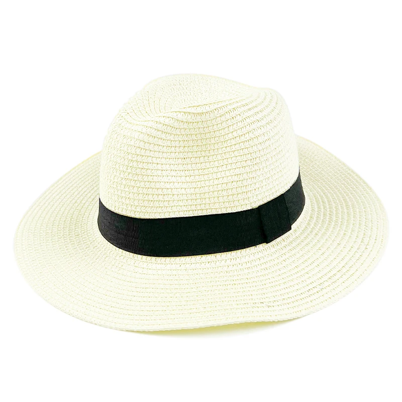 Wholesale custom logo womens mens wide brim panama straw hats fedora summer fishing beach sun hats upf straw hat for women