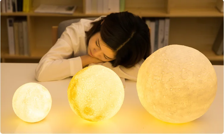 Moon Lamp 3 Colors Dimmable with Tap Control Rechargeable Inch Lunar Light Home Decorative Night Light