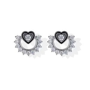 Original Design Heart Shaped Stud Earrings 9k White Gold Earrings for Women Low MOQ High Quality Diamond Jewelries