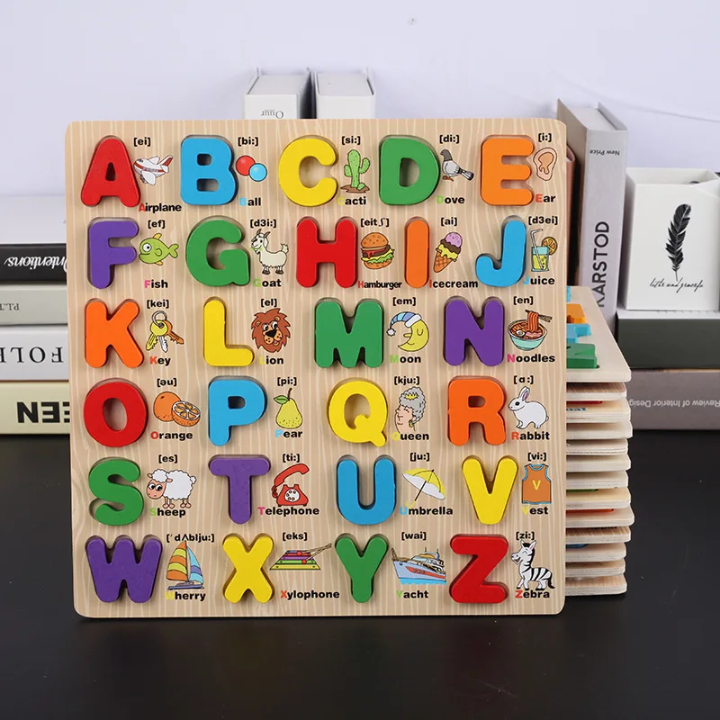 Wholesale Wooden Alphabet Number Enlightenment Cognitive Plate Wooden Puzzle Toy Educational