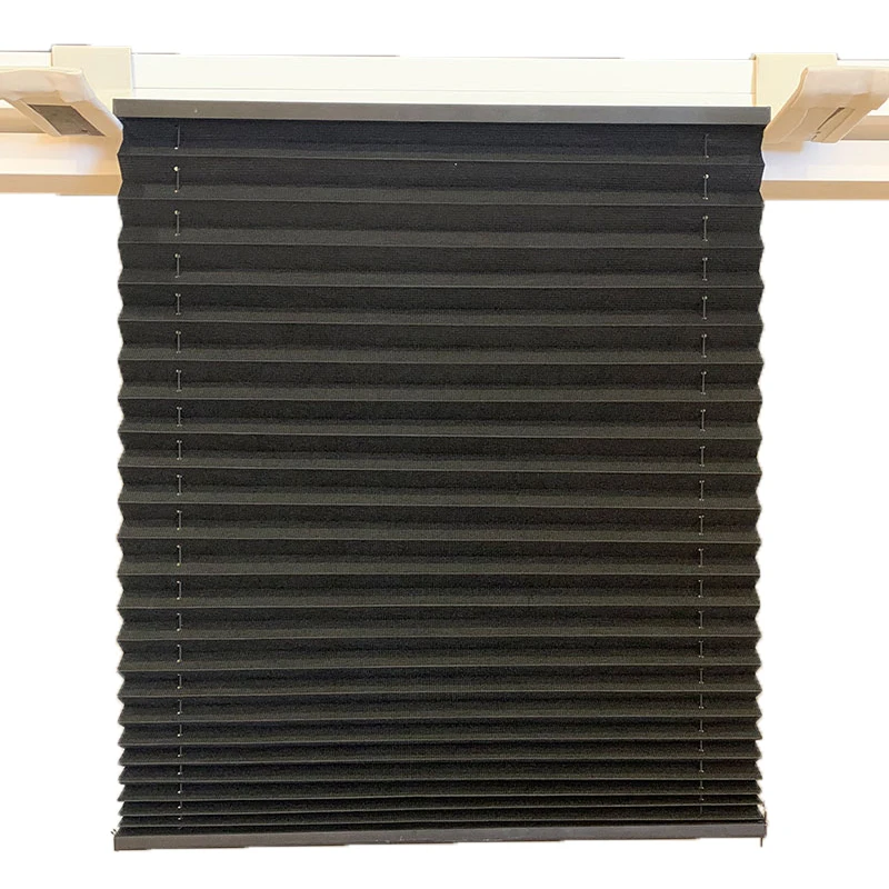 Everyday Use Simple Folding Window Shade Built-In Black Pleated Blinds with Vertical Pattern Paper Material Pinhole Technique
