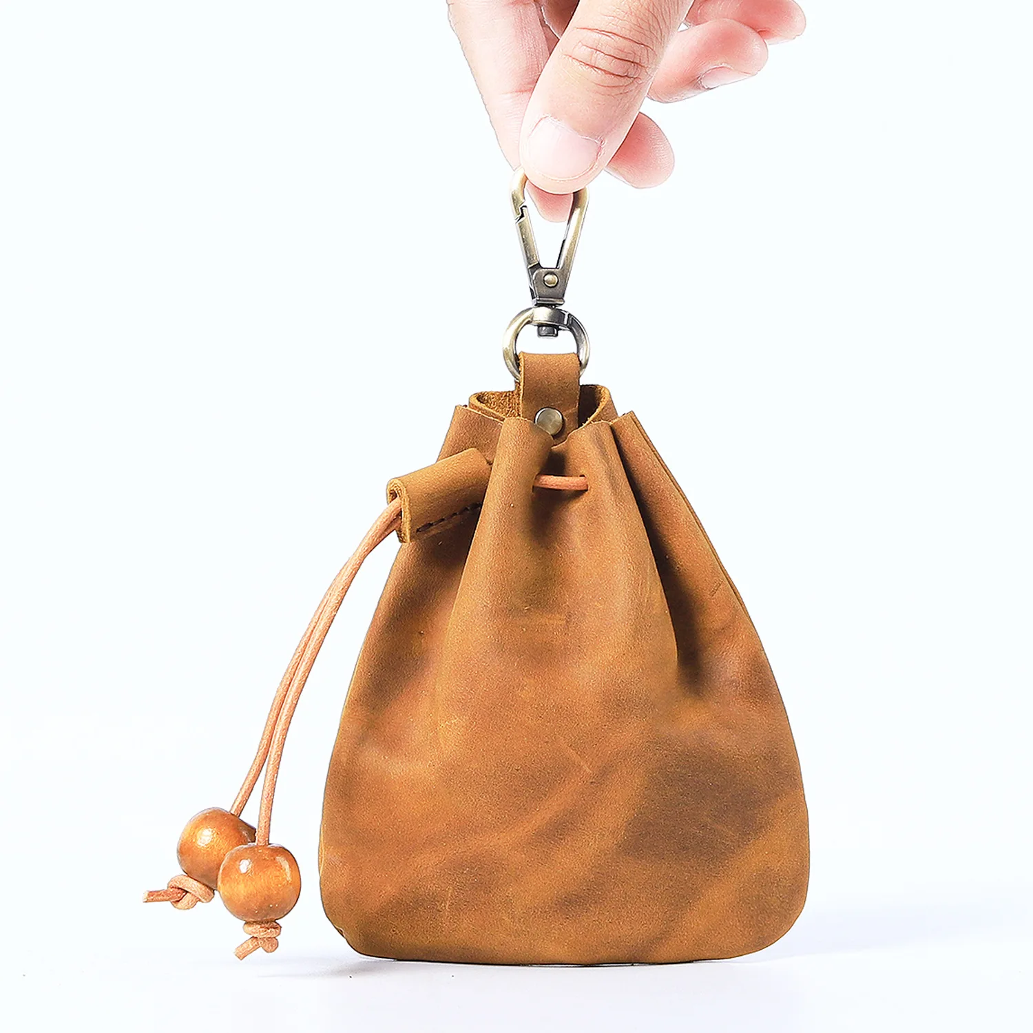 Leather Drawstring Bag - Crazy Horse Genuine Leather