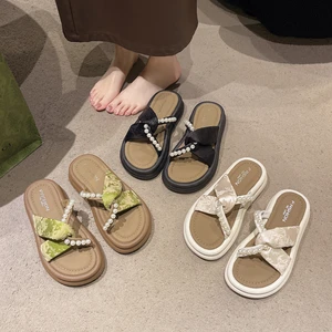 Summer New Women's Fashion fairy Indoor and Outdoor Non-slip Pearl Leisure Beach Custom slippers Sandals
