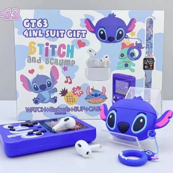 Stitch Cartoon 4-in-1 Gift Set: Wireless Earbuds + Smart Watch + SUP Game Console + Case - GT63 Kids Electronics Gift Box