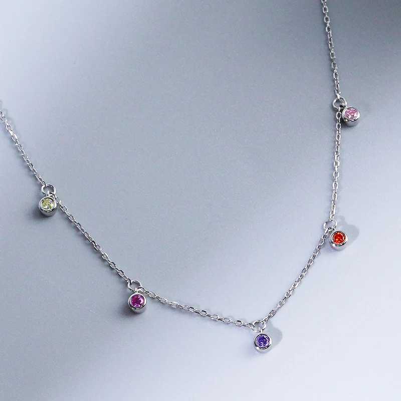 Минималистичное Трендовое ожерелье с фианитами серебро 925 пробы позолоченное цветное циркониевое колье чокер для женщин ювелирные