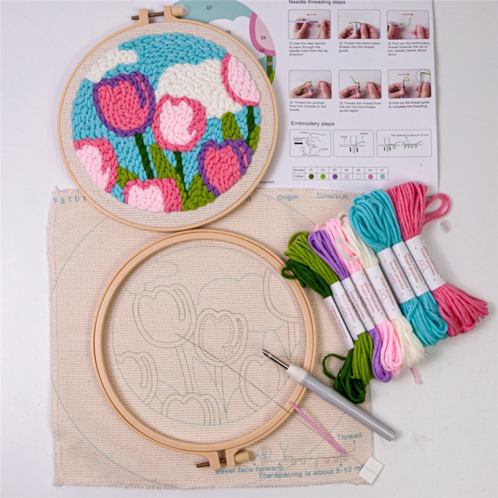 Custom DIY Wholesale Needle Punch Kit New Arrival Cross Stitch Punch Needle Embroidery Set Handmade Flower Punching Needle Kits
