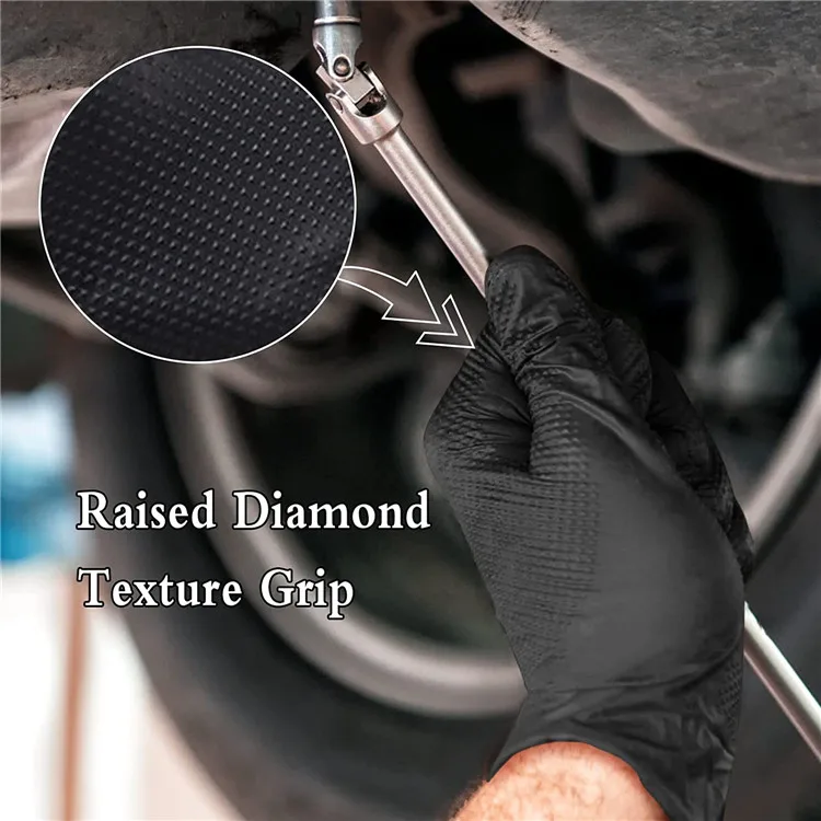 8 мил Промышленный грузовик ремонт автомобиля алмазная текстура захват oem логотип на заказ пищевая служба механическая очистка чистые нитриловые перчатки
