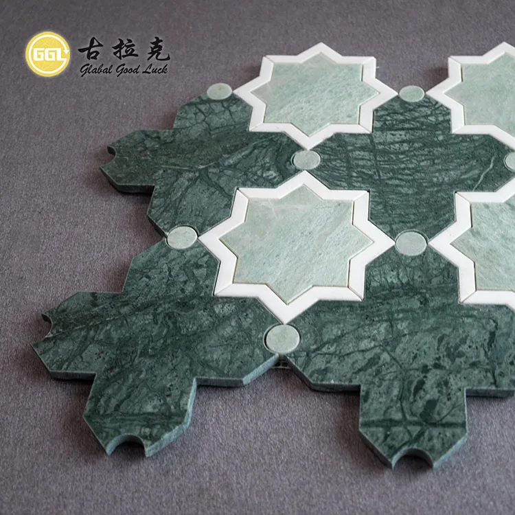 Modern Customized Flower Shape Green Stone Mosaic Wall Floor Tile Waterjet Marble Mosaics