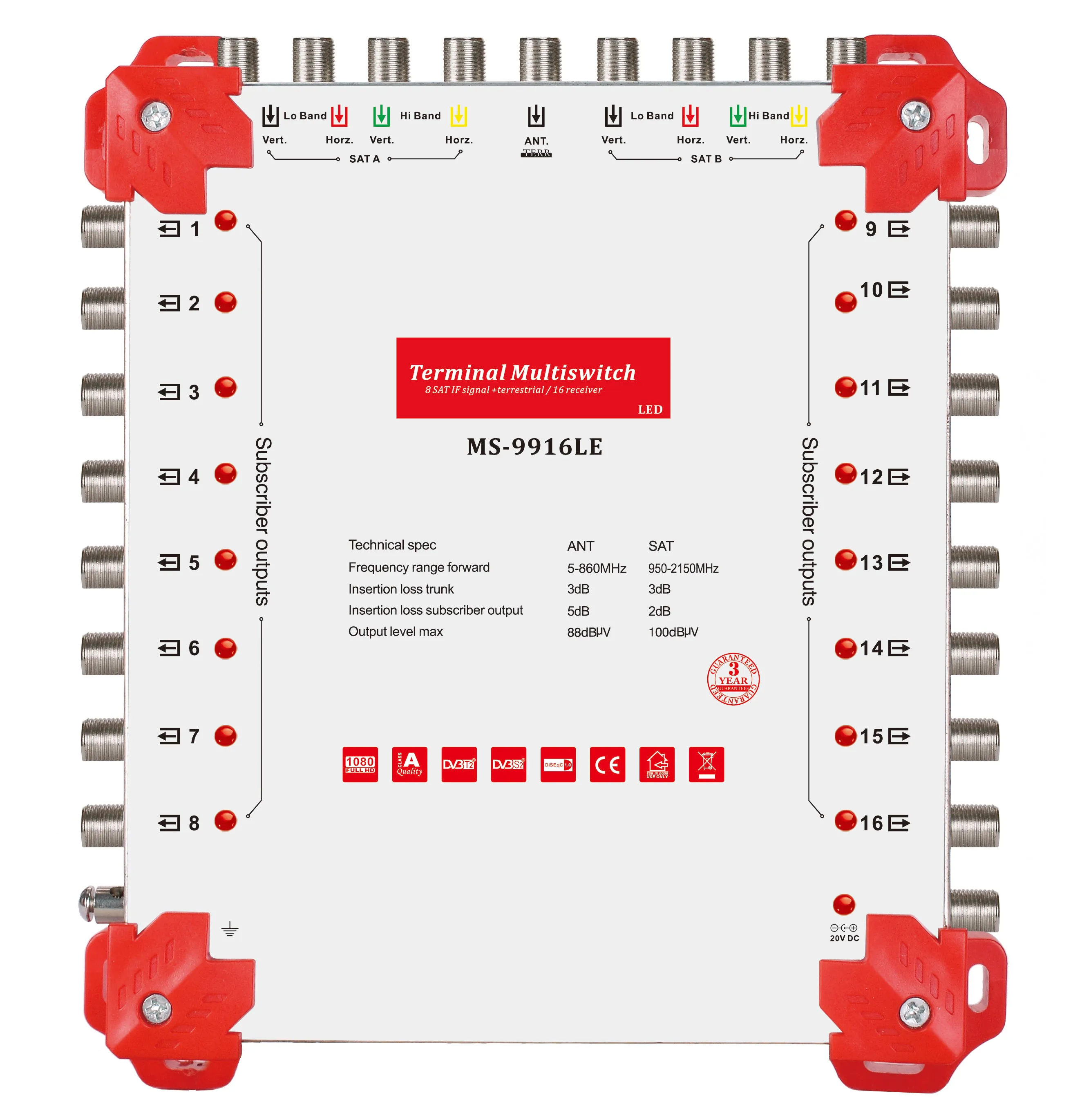 Hight Performance 2 SAT System 9 in 4 Out Satellite Multiswitch