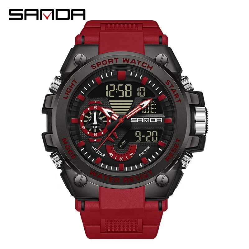 Sanda 3302 Analog Digital Movement Wrist Calendar Watch 2023 New Arrival Model Waterproof Outdoor Sports Men Alarm Wristwatch