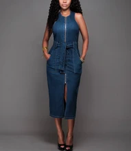 Latest Women Solid  Fashion Slim Denim Dress New Ladies Elegant Jeans Dresses