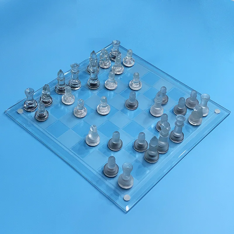 Glass Chess Game Set, Solid Glass Chess Pieces with Padded Bottom, Crystal Chess Board Youth Adults Play Set