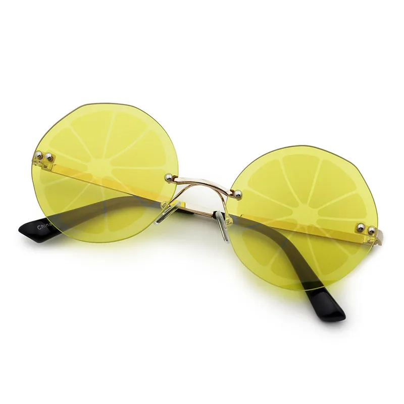 VIFF HM21445 Yellow Lemon Slices Rimless Sun Glasses Fashion Party Favor Sunglasses