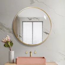 Round Aluminum Alloy Frame Brushed Aluminum Frame Wall Mirror Bedroom Bathroom Mirror for Home Decor