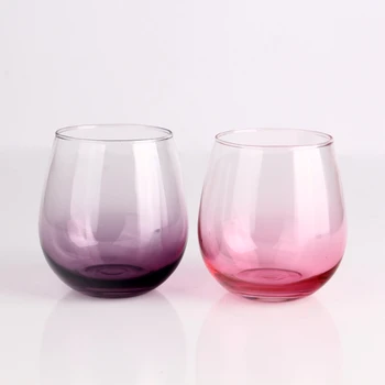 Machine Made Custom Stemless Wine Glasses Lead Free Crystal colored wine glass Set