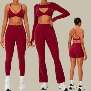 Hot Sale Breathable Gym Set High Stretch 5 Piece Fitness Sports Suits Running Wear Ladies Naked Feeling Yoga Sets