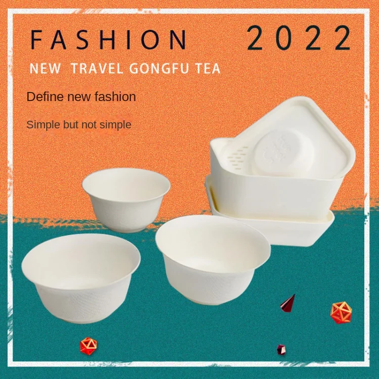 Disposable Tea Set Travel Tea Bagasse Paper Biodegradable Sugarcane