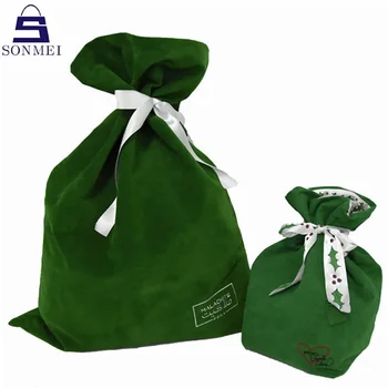 Christmas Custom logo Soft Drawstring Luxury Satin Gift Velvet Bag Package