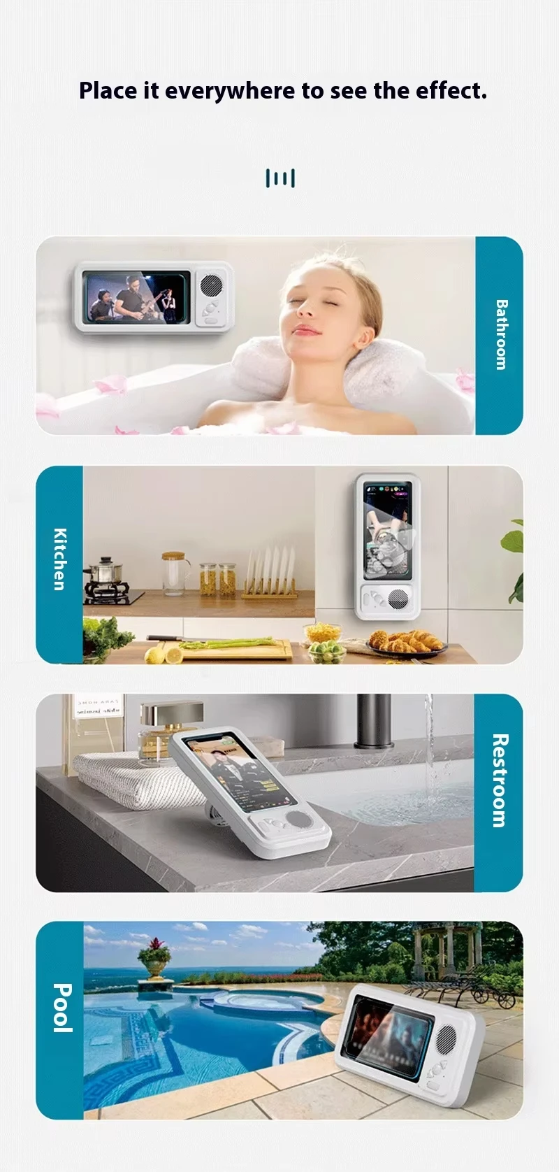 防水手机盒扬声器防雾触摸屏360旋转淋浴厨房游泳通用