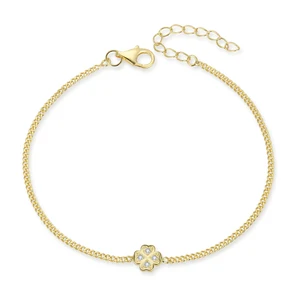 Good Luck Four Leaf Clover Charms 925 Sterling Silver Women's Adjustable Bracelet Fine Chain Link POLIVA Zircon Nickel Free