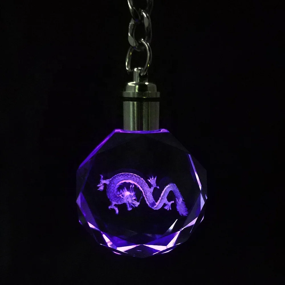 Feng Shui Features Led Crystal Keychain Chinese Zodiac Animal Dragon Snake Horse Sheep