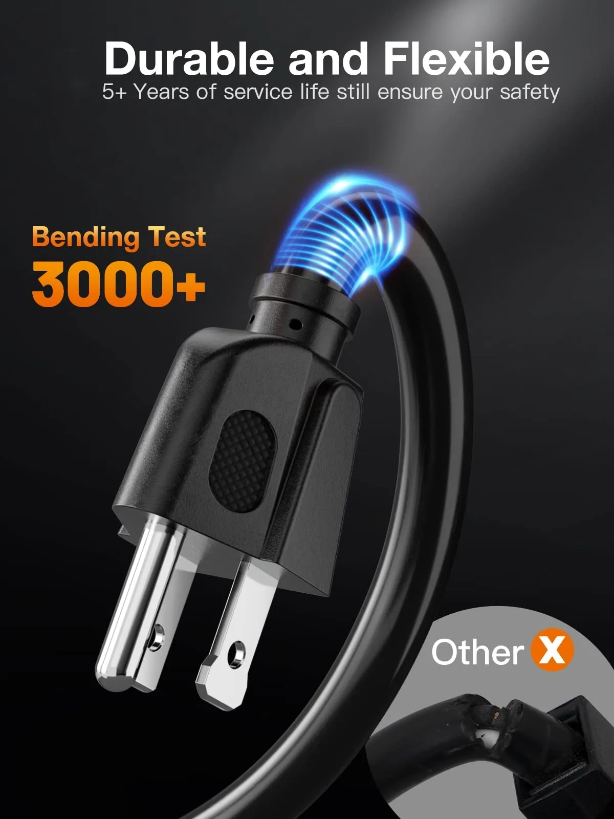 15ft 25ft 50ft 100ft Black Extension Cord 16 Awg 3 Prong Flexible Long