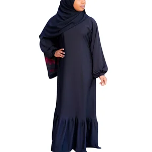 New Middle Eastern Muslim Robe Arabian Elegant Hem Ruffled Solid Color Long Sleeve Dress