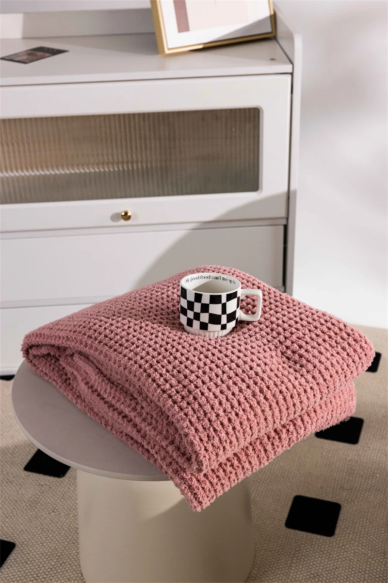 Hot selling 100% microfiber plush fuzzy waffle knit throw for home decoration sofa  NR supplier