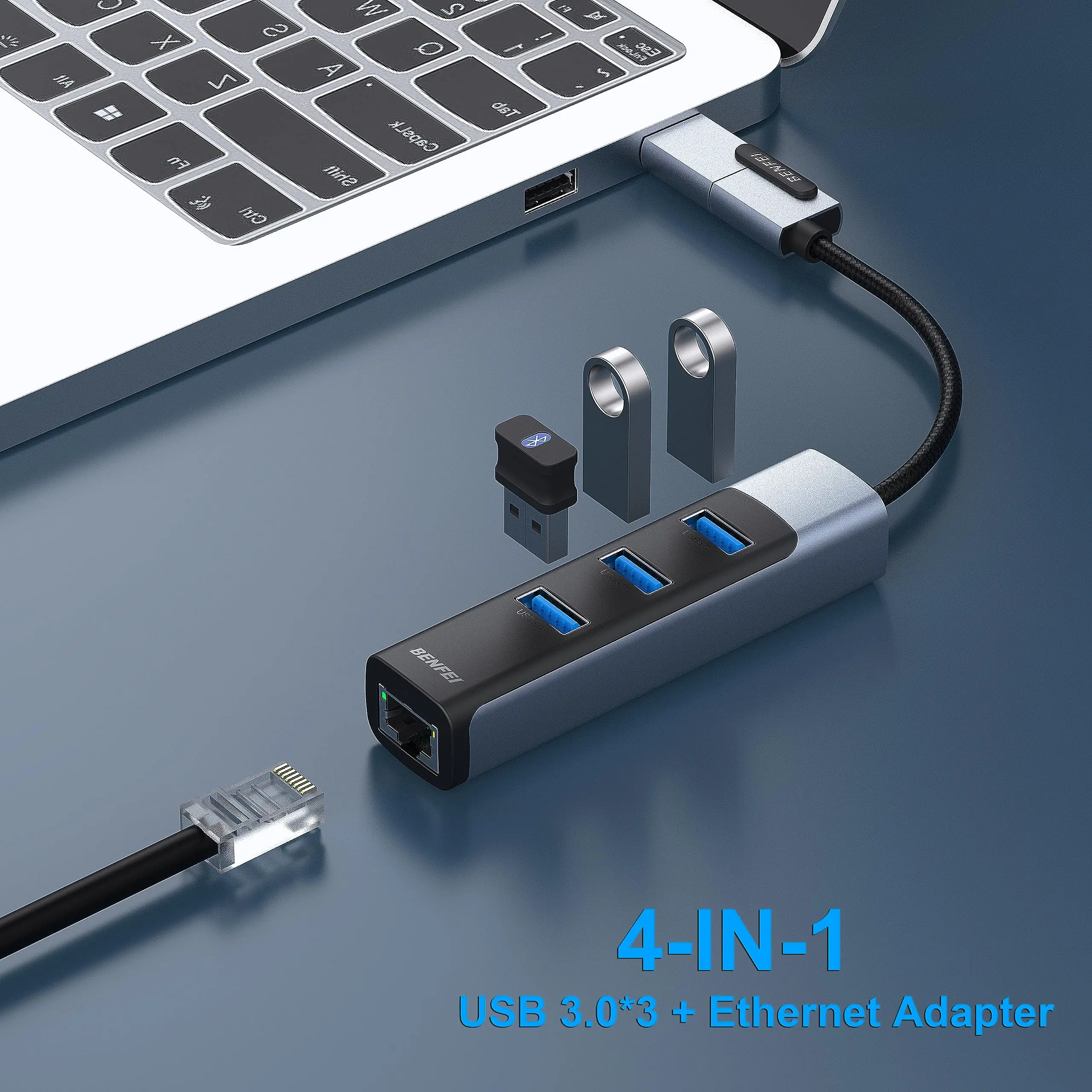 BENFEI 2 In1 USB-C/USB 3.0 to Ethernet Adapter Support 1000Mbps with 3*USB 3.0 Ports