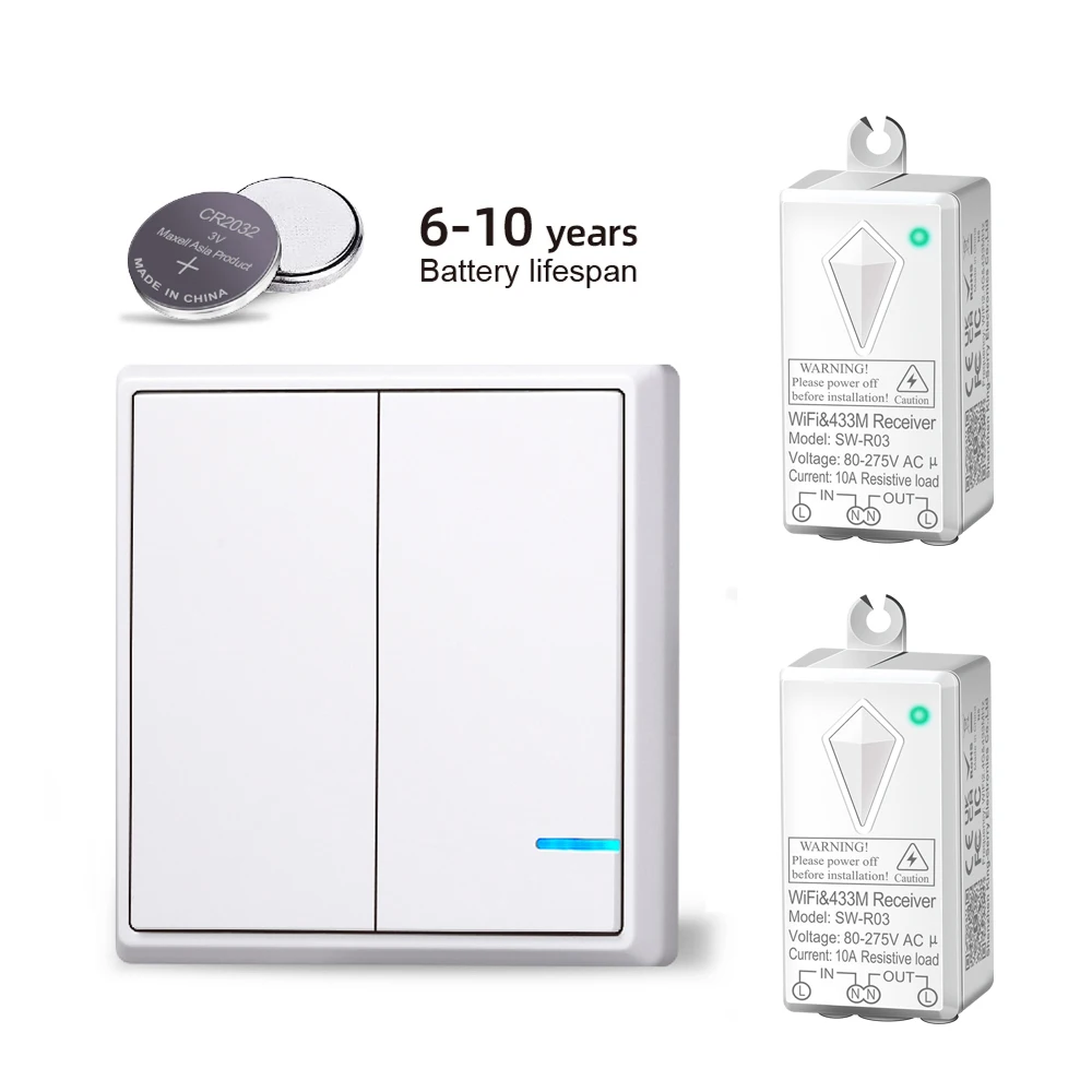 Suraielec Wireless Light Switch And Receiver Kit, 15A High Power, No Wiring, 100