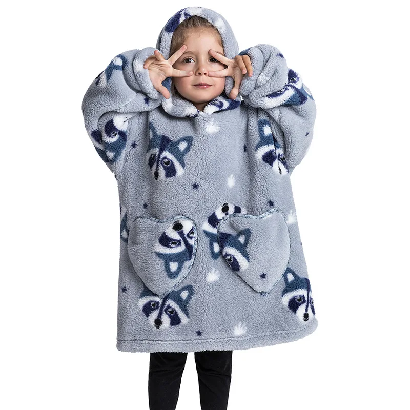 2022 New Hooded Warm Kids Adult Printed Tv Flannel Blanket Hoodie Cute Children's Wearable