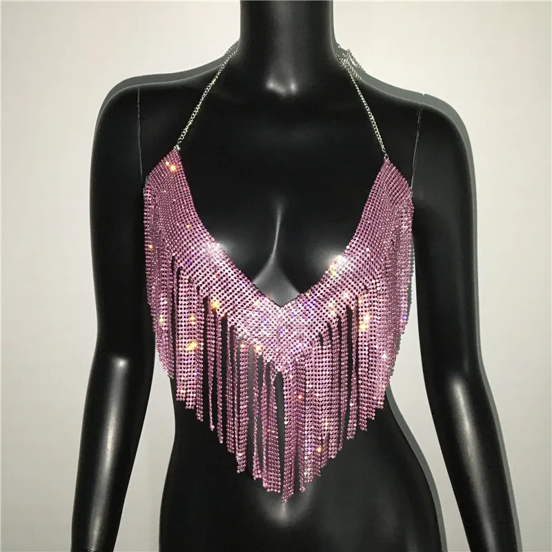 Sexy Hollow Shiny Crystal Pendant Vest