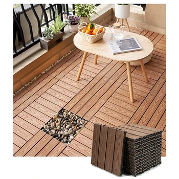 Outdoor Self-joining Wood-plastic Floor Tiles, Wood-plastic DIY Flooring Outdoor Garden Courtyard Open-air Floor Terrace Balcony