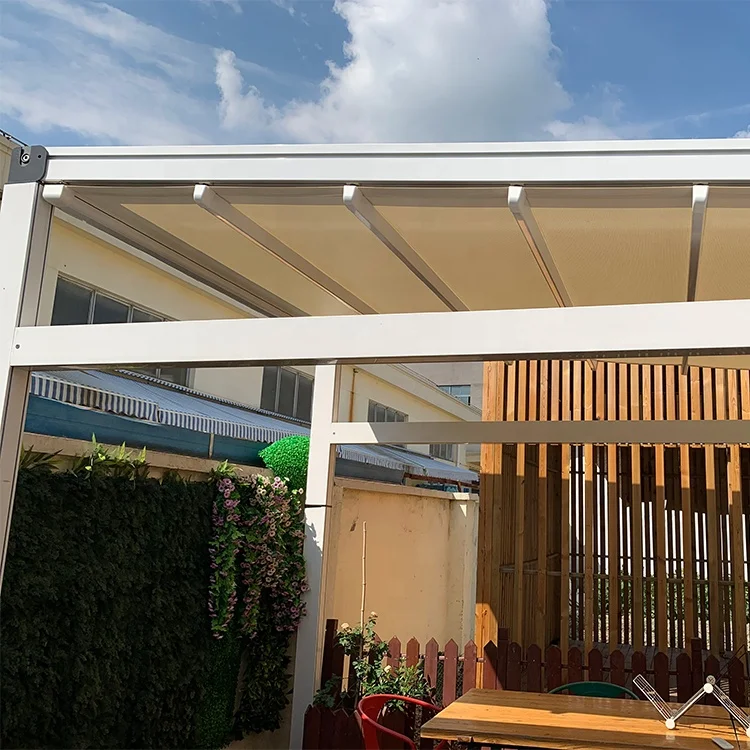 Motorized Waterproof PVC Pergola Roof Patio Canopy Retractable Pergolar With Led