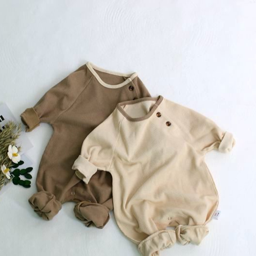 
Корейская версия детские вафельный удобный и простой комбинезон Длинные рукава Ползунки Костюм 