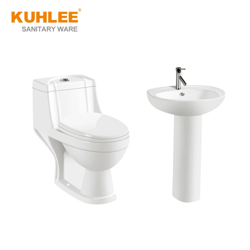 Foshan Wholesaler Bathroom White Colored Ceramic Set Of Two One Piece Toilet Bowls And Sink Suites